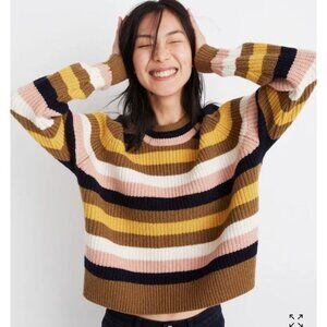 Madewell Striped Tilden Pullover Sweater Cropped Wool Blend MED Cozy Preppy Y2K